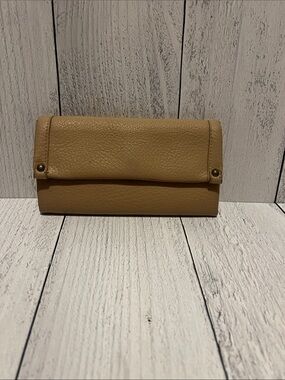 Source Unknown Tan Fold-Over Pebbled Faux Leather Wallet